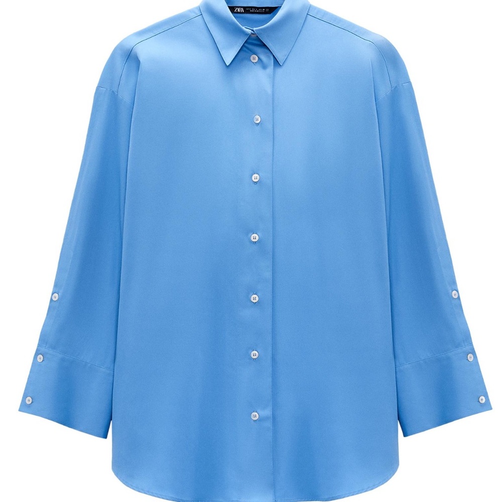 Zara Sky Blue Satin Button-Down Shirt